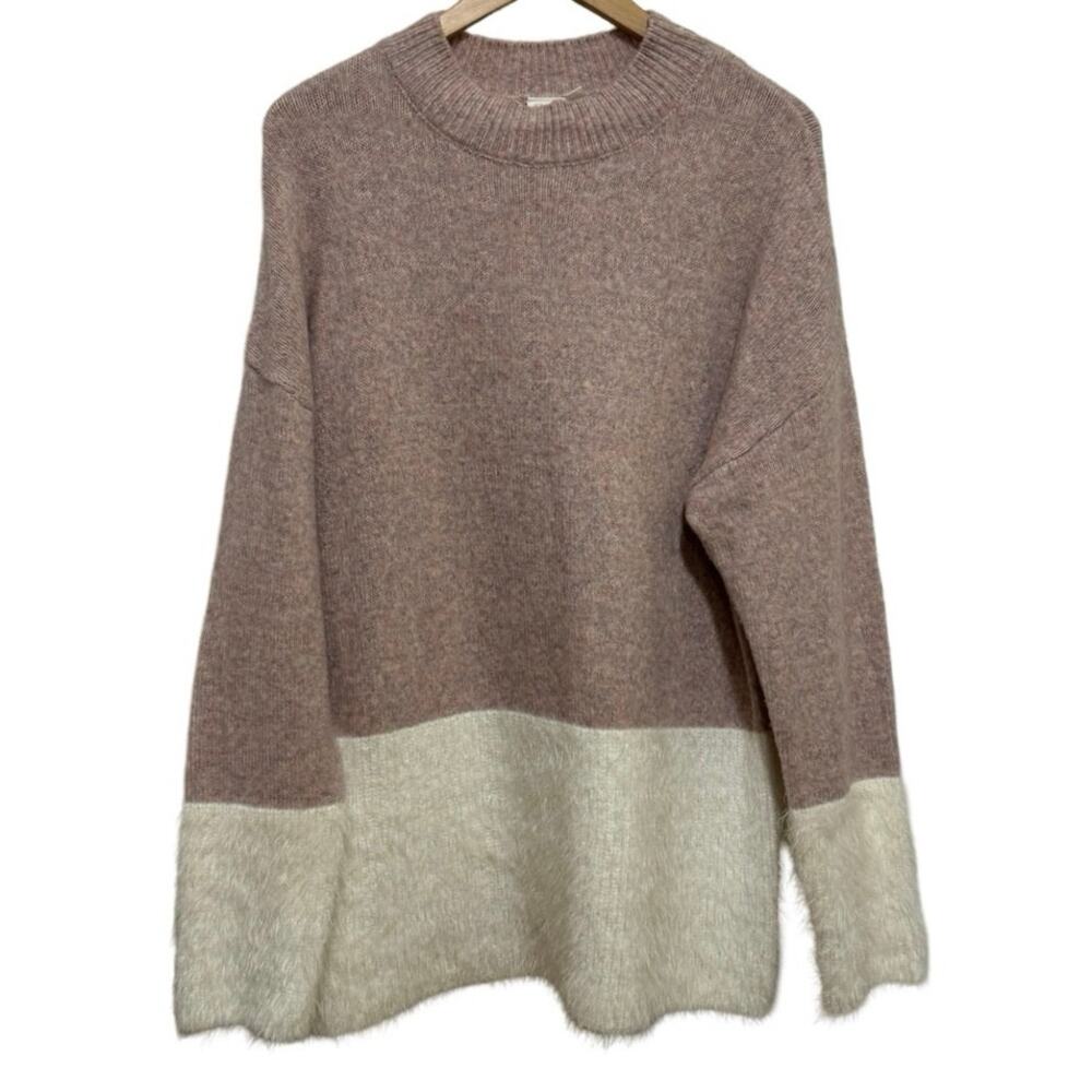 Women’s Adyson Parker Sweater Tunic Top Tan With Faux Fur Large soft wool blend
